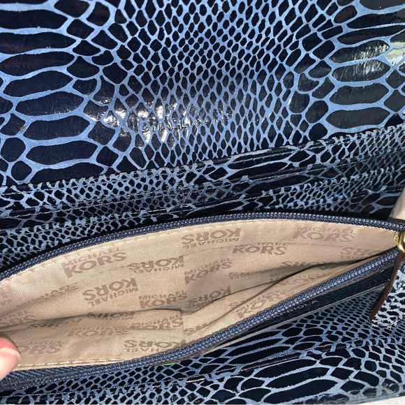 MICHAEL KORS Blue Gold Snakeskin Reptile Python Long Bifold Wallet - Picture 6 of 13